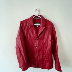 Wilsons Leather Vibrant Red Button-Front Leather Jacket
